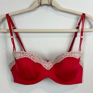 b.tempt’d Wacoal Red Balconette Lace Trim Bra 36C